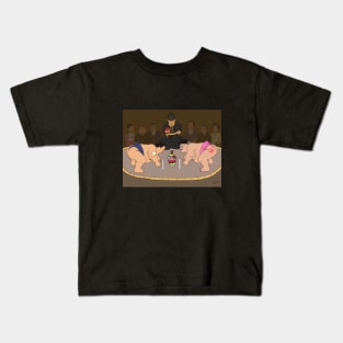 Japanese Sumo wrestlers fighting for ice cream dessert Kids T-Shirt